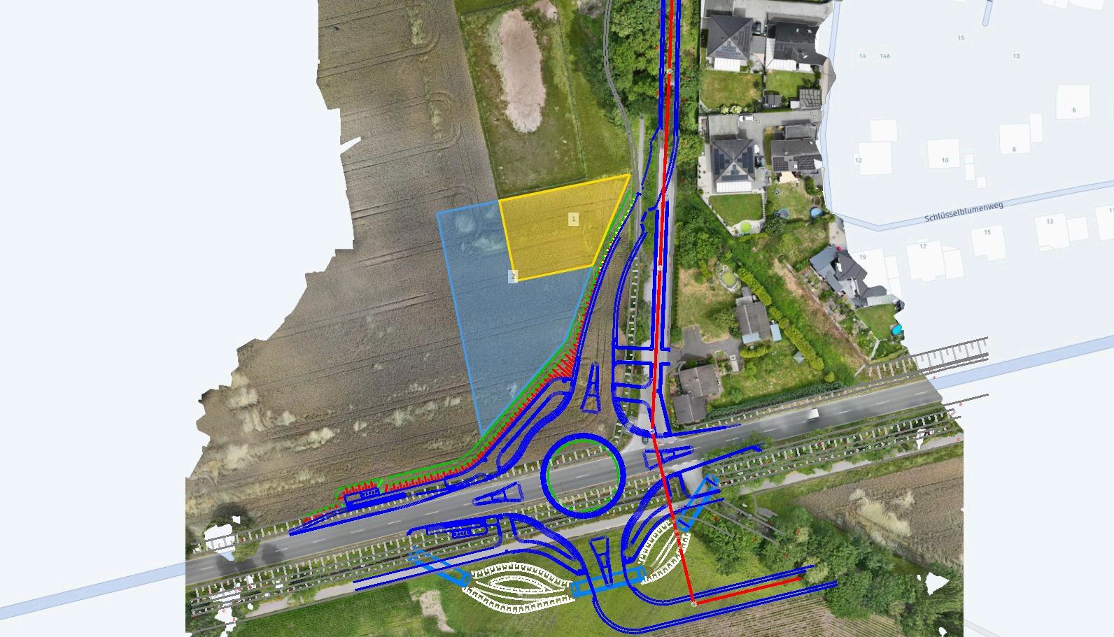 Die Grafik zeigt den geplanten Ausbau der Kreuzung Delbr�cker Stra�e, Gr�ner Weg und Bruchweg zum Kreisverkehr